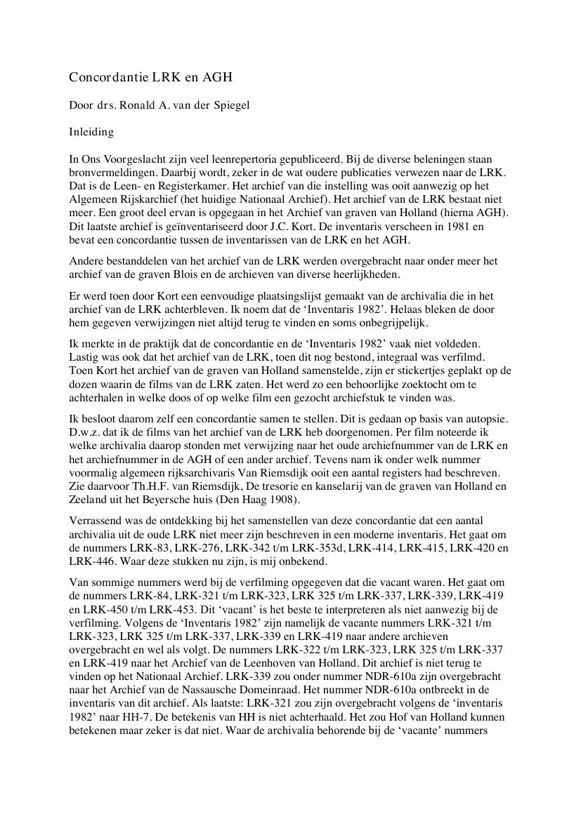 Concordantie op de archiefnummers van de (niet meer bestaande) Leen- en Registerkamer 1300-1650